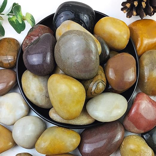 5lbs Pebbles for Indoor Plants, 2-3 Inch Mixed Color High Polished Large River Rocks Outdoor Decorative Stones Vase Filler Fish Tank Aquariums Landscaping Garden Outdoor and Indoor DIY