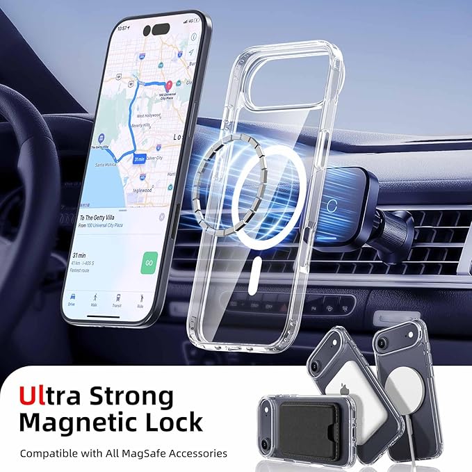 Ntwinro Magnetic for iPhone Air Clear Case (Compatible with MagSafe) with Black Detachable Wallet & Card Holder for 3 Cards [RFID Blocking] Military Grade Protective Slim Phone Cover for 17 Air 2025