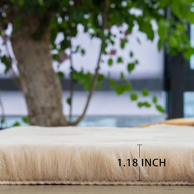 Washable Area Rug 6x9 Rugs for Living Room Camel Plush Faux Bunny Fluffy Fur Rugs for Bedroom Large Shag Nursery Rugs