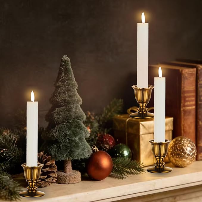 Vintage Gold Candlestick Holders, Brass Taper Candle Holders Candle Sticks Holder for Thanksgiving Dinner Table centerpieces Festive Christmas Mantel Decor Home Kitchen Fall Decorations Set of 2