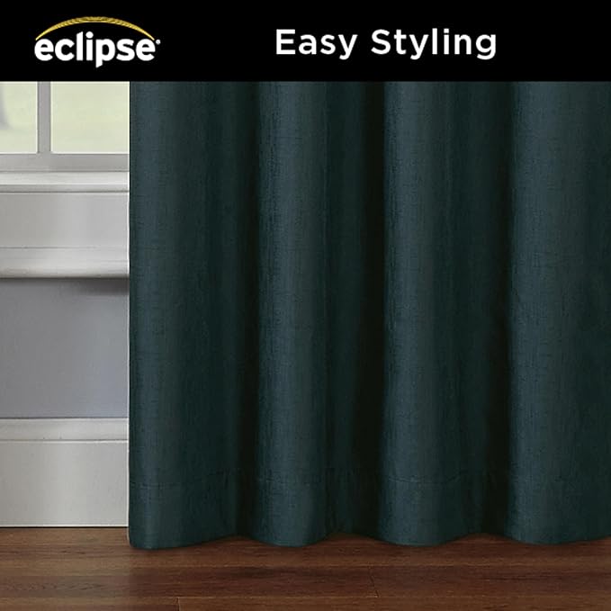 Eclipse Kendall Modern Blackout Thermal Rod Pocket Window Curtain, Insulating & Noise Reducing Curtains for Bedroom or Living Room (1 Panel), 95 in Long x 42 in Wide, Teal