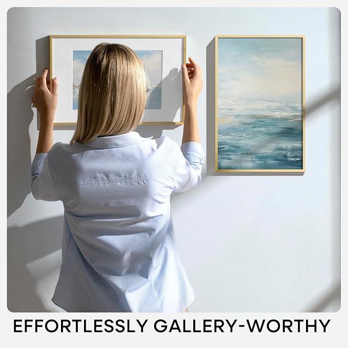 Homeforia 22.375x34 Gold Puzzle Frame, High End Metal 22.375 by 34 Picture Frames without Mat, 34 x 22.375 Thin Poster Frame for Wall, 22.375by34 Puzzle Photo Frame, Tempered Glass, Wall Kit, Set of 1