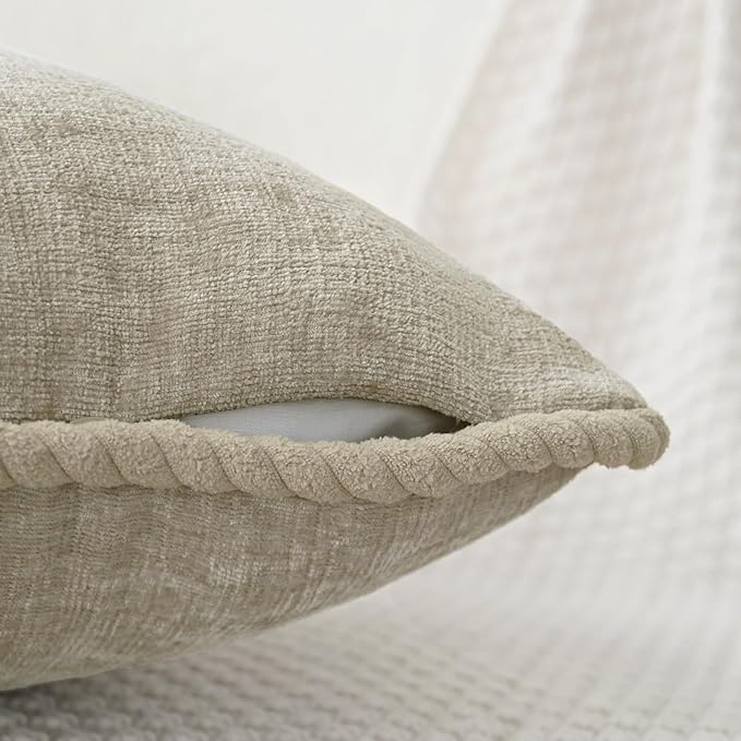 CaliTime Decorative Couch Throw Pillow Covers 16 X 16 Inches Pack of 2 Cozy Chenille Piping Edge Cushion Cases for Sofa Bed Living Room Home Light Taupe