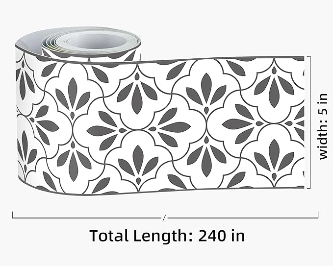 FLFK Wallpaper Border Black and White Patterns Peel and Stick Wall Border Self Adhesive Wallpapers for Living Room Bedroom Kitchen Bathroom 5"x240"