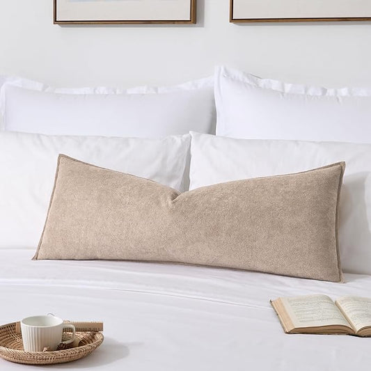 Kevin Textile 14x36 Inch Long Lumbar Cover 1 Pack Soft Boucle Textured Decorative Waterproof Rectangle Cushion Elegant Accent Pillows for Couch Sofa Chair Bed Home Decor Indoor Outdoor Khaki