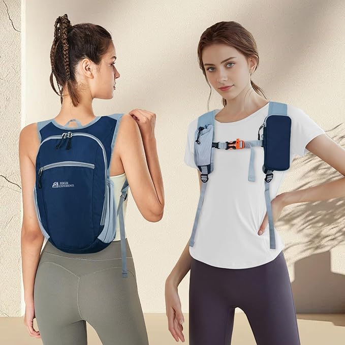 HIGH EXPERIENCE Hiking Backpack 10L/15L Small Daypack Lightweight Packable Travel Foldable Water Resistan for Women Men (Navy Blue, 15L)