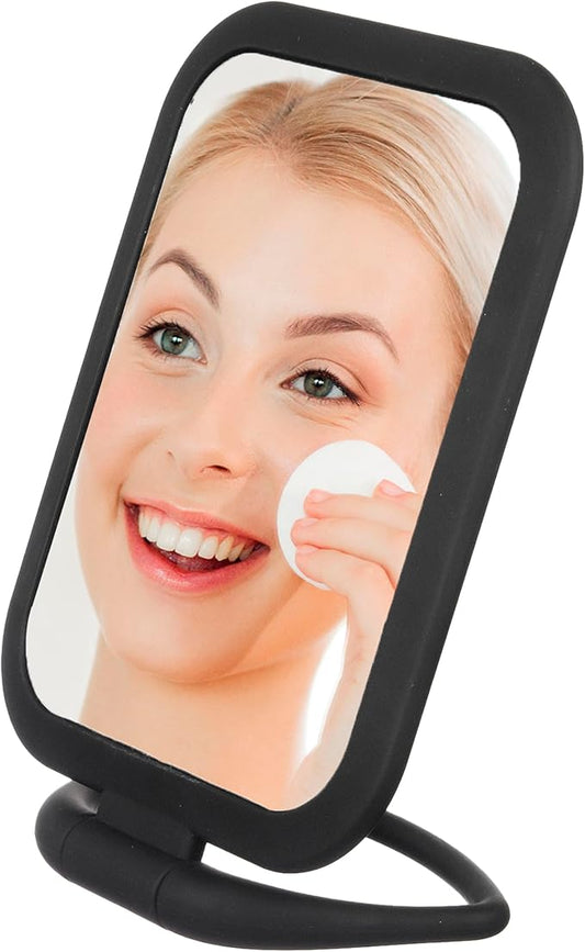 EXPRESSIONS Premium Soft Touch Rotating Mirror 1x 2X Magnification - Rectangle Black Vanity Handheld Tabletop Makeup Small Desk Travel