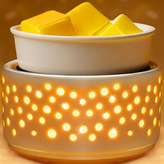 EQUSUPRO Ceramic Wax Melts Warmer–Electric Candle Wax Warmer for Scented Wax PTC Heating 5-in-1 Night Light Electric Wax Burner Fragrance Wax Melter for Home Office Decor & Gift (Hollow-Out)