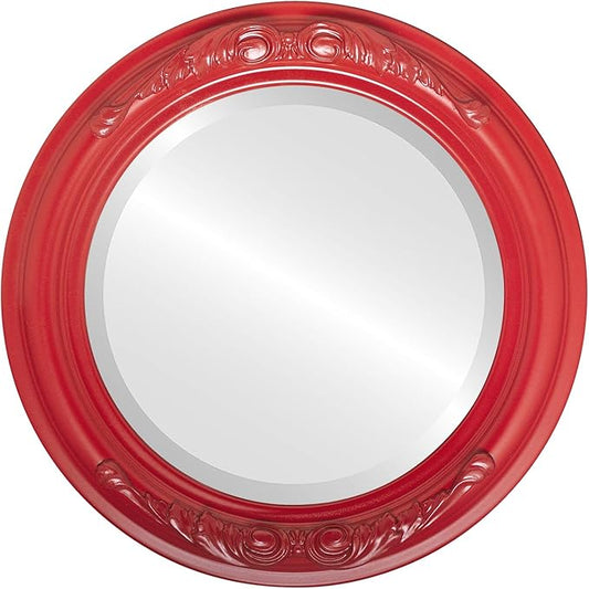 OVALCREST Round Beveled Wall Mirror for Home Decor - Florence Style - Holiday Red - 22x22 Outside Dimensions