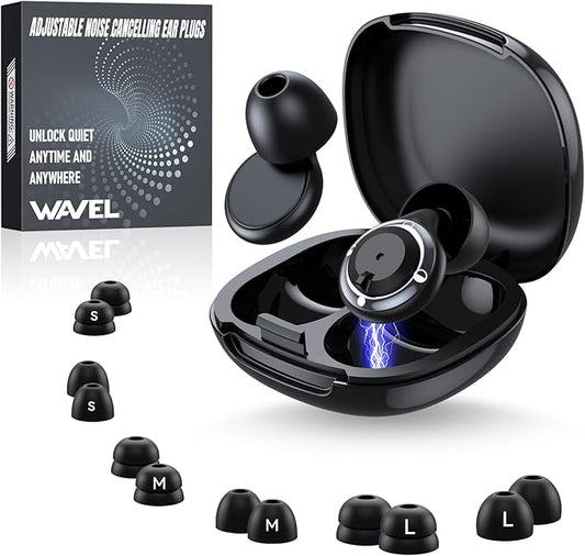 Reusable Adjustable Ear Plugs for Sleeping, Soft Silicone Noise Cancelling with 3 Modes (17-35dB) for Snoring/Travel/Concerts/Hearing Protection | 7 Pairs Tips (XS/S/M/L) | Magnetic Case | Black