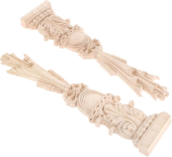 MUXSAM Wood Carved Appliques Onlays, 2-Pack Unpainted Carving Decals Mouldings Trim for Window Door Frame Rome Column Wall Mantel Dresser Fire Stove Surround Decor, 30x7cm/11.81"x2.76"