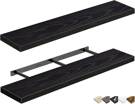 QEEIG Floating Shelves for Wall 47.2" Extra Long - Wall Mounted Shelf Bathroom Kitchen Living Room Bedroom Farmhouse Home Decor Display Bookshelf Large 47.2 x 9.3 inch Set of 2, Black (008-120B)