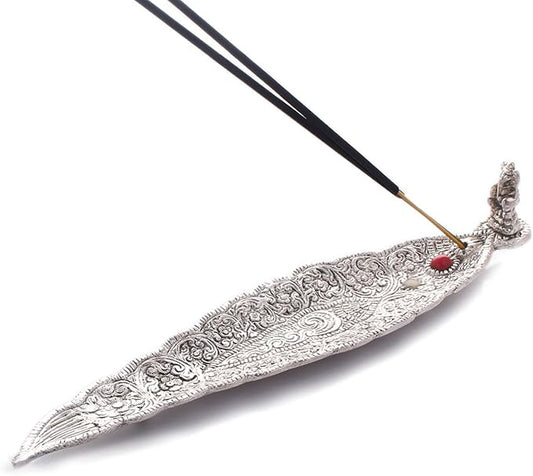 Zap Impex Metal Leaf Incense Stick Holder and Ash Catcher (Ganesh Figurine)