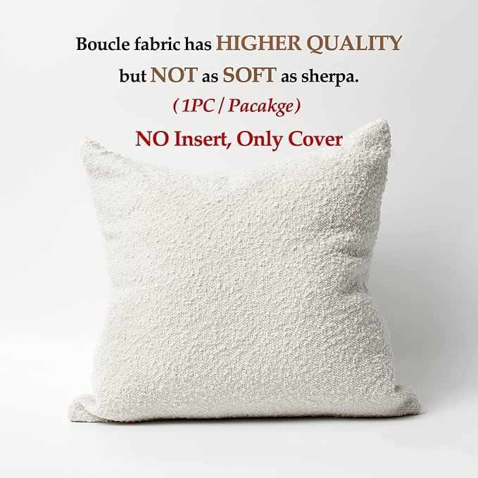 DOMVITUS Boucle Pillow Covers 20x20 Luxury Throw Pillow Covers Decorative Pillows for Bed Sofa Pillows for Living Room Accent Couch Soft Cushion Case, 1PC, Ivory