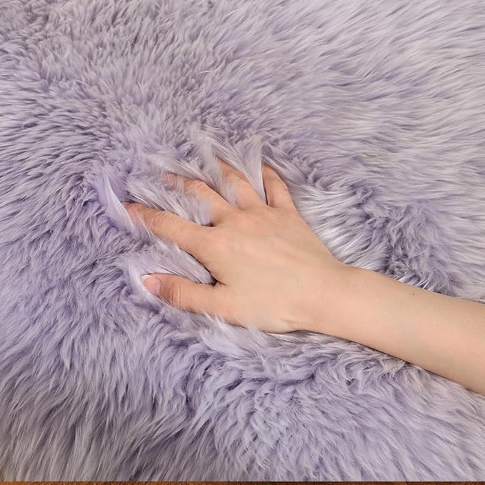 LLB Genuine Sheepskin Area Rug Wool Rug Fur Carpet Fluffy Shaggy Fur Rug for Living Room Kids Bedroom Real Sheepskin Throw Lambskin Rugs Sofa Mat Chair Seat Covers (Taro Purple, 2 x 6 ft Sheepskin)