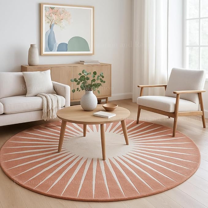Modern Round Area Rug – Hand-Tufted with 100% NZ Wool, Thick & Soft Circular Carpet for Living Room, Bedroom & Dining Room Decor (Soft Pink, 5' Round)