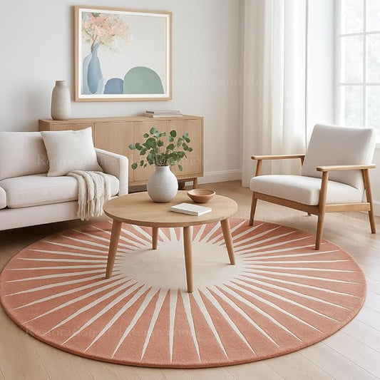 Modern Round Area Rug – Hand-Tufted with 100% NZ Wool, Thick & Soft Circular Carpet for Living Room, Bedroom & Dining Room Decor (Soft Pink, 7' Round)