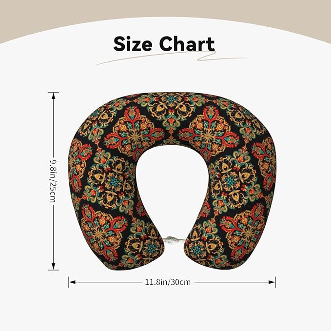 Support Neck Pillow for Youth Travel, Washable Airplane Chin Supporting and Relax U Shaped Pillows Paisley Bandana Print Cool Red Black