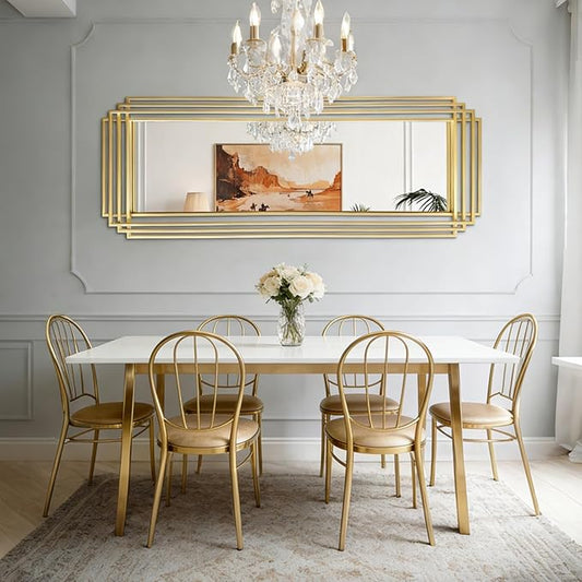 Geometric Wall Mirror, 63"x24" Modern Rectangle Full Length Mirror with Gold Metal Frame, Large Elegant Art Deco Mirror for Living Room Entryway Hallway, Hangs Vertically or Horizontally