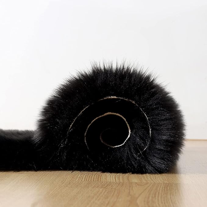 Fluffy Faux Fur Rug Black Sheepskin Area Rug,4x6 Ft Ultra Soft Shaggy Plush Rug for Bedroom Bedside Living Room Nursery Kids Room