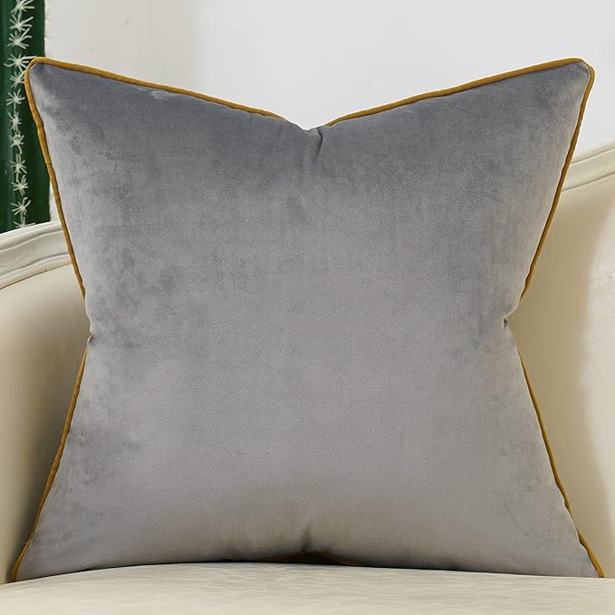 Avigers 18 x 18 Inch Grey Gold Striped Geometric Lines Embroidery Velvet Cushion Case Luxury Modern Throw Pillow Cover Decorative Pillow for Couch Living Room Bedroom Car 45 x 45cm