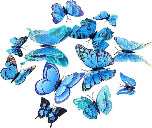 Somotersea 24Pcs 3D Butterfly Wall Decor - Removable Butterfly Decoration for Girls Room & Birthday Party - Blue