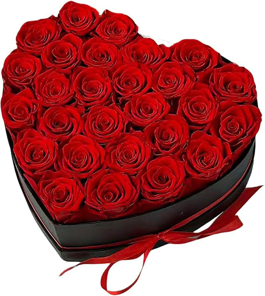Preserved Roses Heart Shape Box Valentines Day Gifts for Her Mothers Day Forever Flowers (Red, 27 Roses)