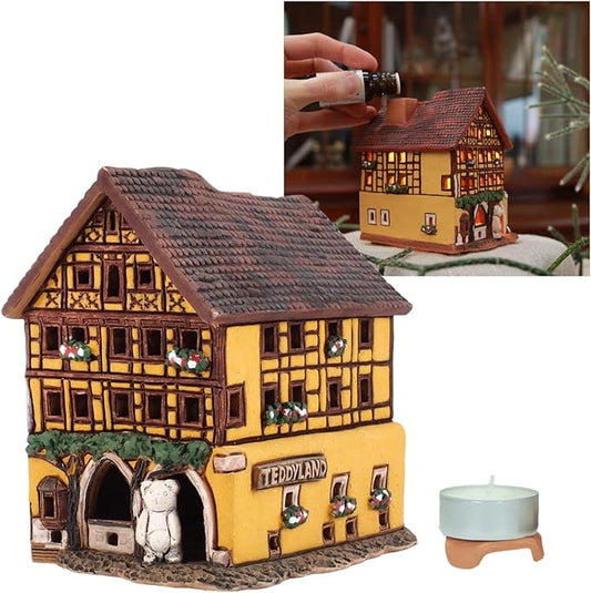Ceramic Handmade Miniature House in Rothenburg Tealight Candle Holder Room Decor Handcrafted Collectible Miniature Essential Oil Burner Christmas Village Timbered House in Rothenburg Germany