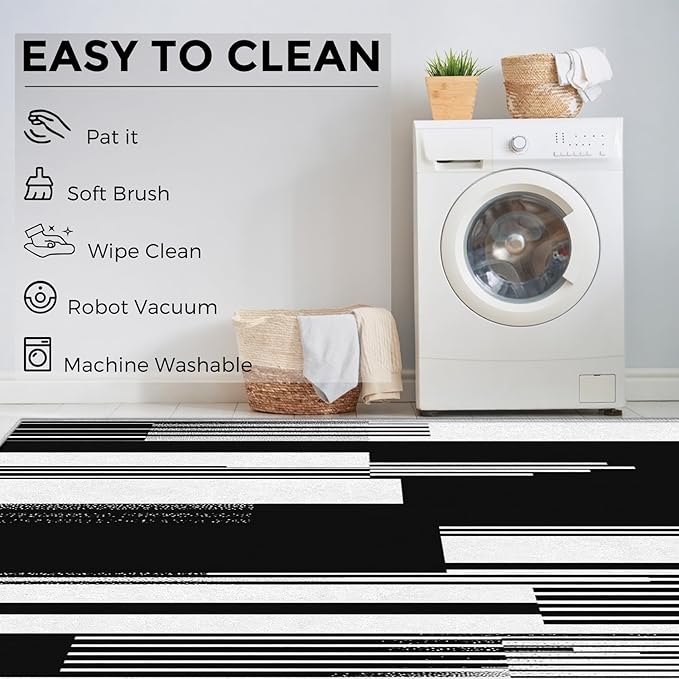 Black and White Stripe Rugs for Home Decor, 6x8 ft, Modern Stripes Area Rugs for Living Room, Soft Non Slip Washable Abstract Striped Carpet Bedroom Decorations Dt-Ghf-31