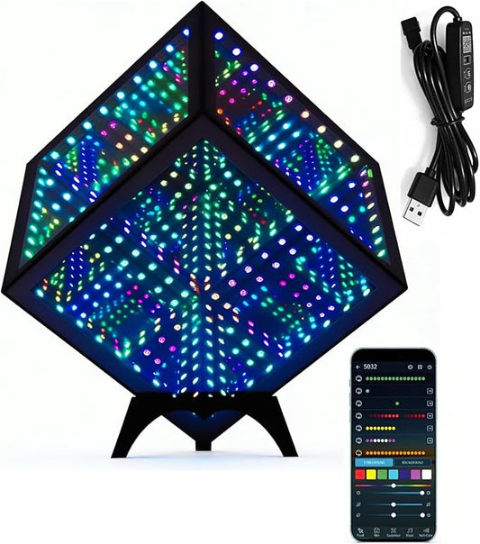 Infinity Hyper Cube LED Table Lamp - Infinity mirror light with 100+ Patterns, Music Sync, App Control, infinite cube night lights for Gaming,party,living room,bedroom, light display and more(7Inches)