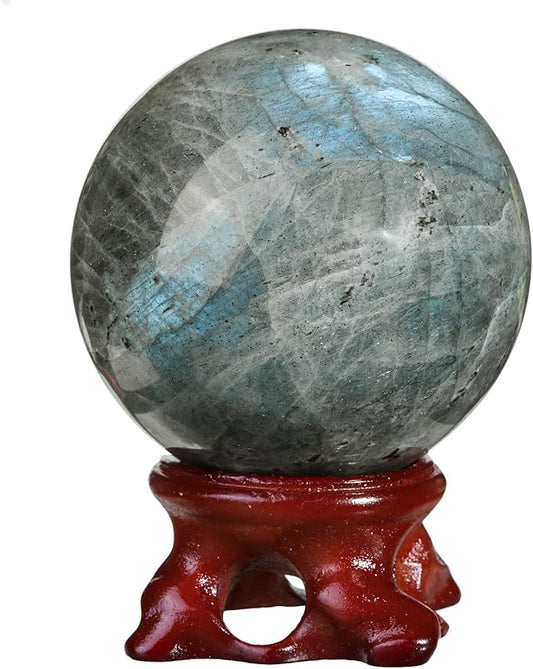 mookaitedecor Natural Labradorite Crystal Ball with Resin Stand, Decorative Stone Sphere Ball for Feng Shui Meditation Divination Home Decor, 2-2.36 Inch (51-60 mm)