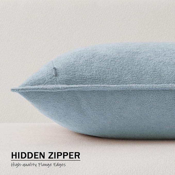 Kevin Textile 14x36 Inch Long Lumbar Cover 1 Pack Soft Boucle Textured Decorative Waterproof Rectangle Cushion Elegant Accent Pillows for Couch Sofa Chair Bed Home Decor Indoor Outdoor Light Blue