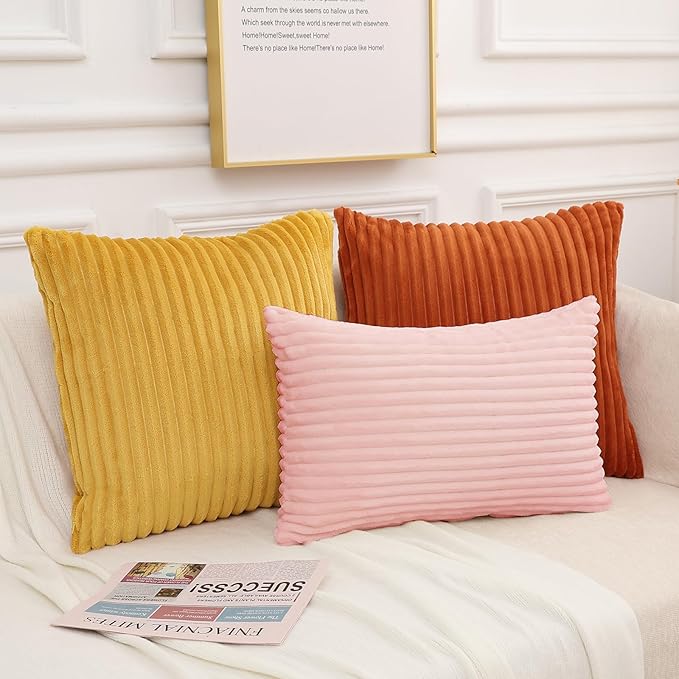 Simmore Decorative Fall Throw Pillow Covers 12x20 Set of 2, Soft Plush Flannel Double-Sided Fluffy Lumbar Pillow Covers for Couch Sofa Living Room, Pink