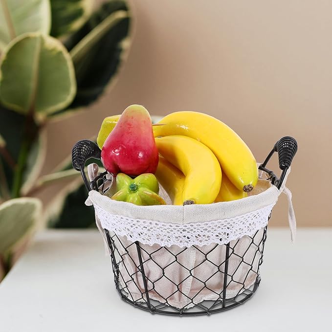 Wire Storage Basket with Handle and Fabric Liner, Metal Iron Wire Organizer Basket for Kitchen and Home, Suitable for Bread, Eggs, and Flower Girl Use