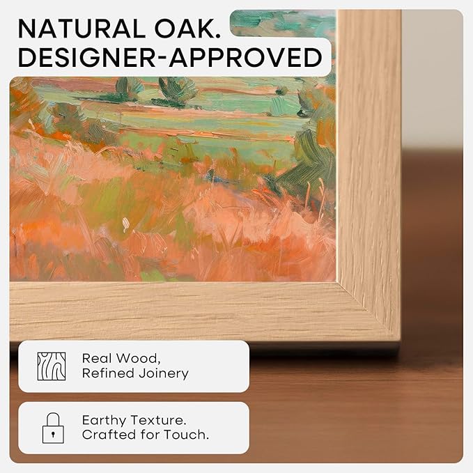 Homeforia 16x16 Picture Wood Frame, High End Natural Oak 16 x 16 Square Light Wooden Frames with Mat 12 by 12 inch Photo, 16by16 Poster Frames Matted to 12x12 Print, Tempered Glass, Wall Kit, Set of 1