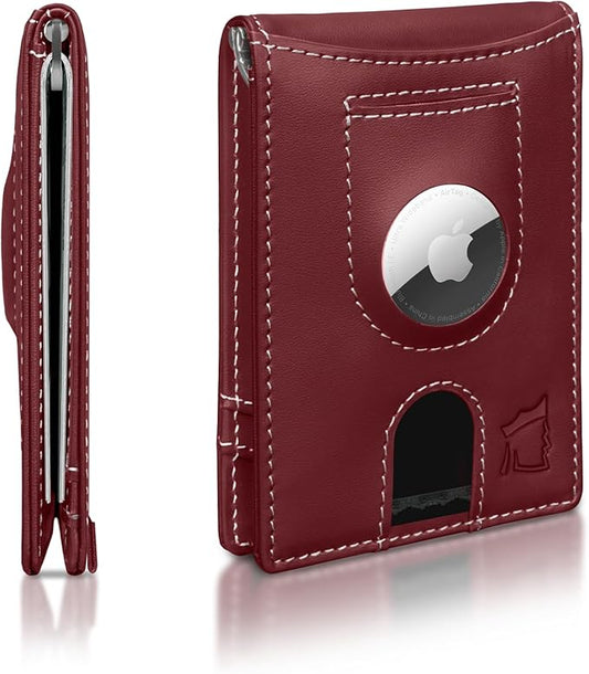 Kingly Trace Airtag Wallet for Men - Smart RFID Blocking Leather Wallet with Airtag Holder & Money Clip - Minimalist Trackable Design with Pull Tab - Secure Wallets