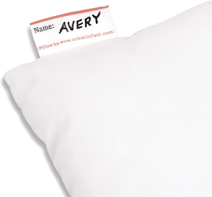 Pipsqueak Small | Tiny | Mini Pillow with Name Tag - 11in x 7in x 2.5in - Machine Washable - White Pillow with Rose Case