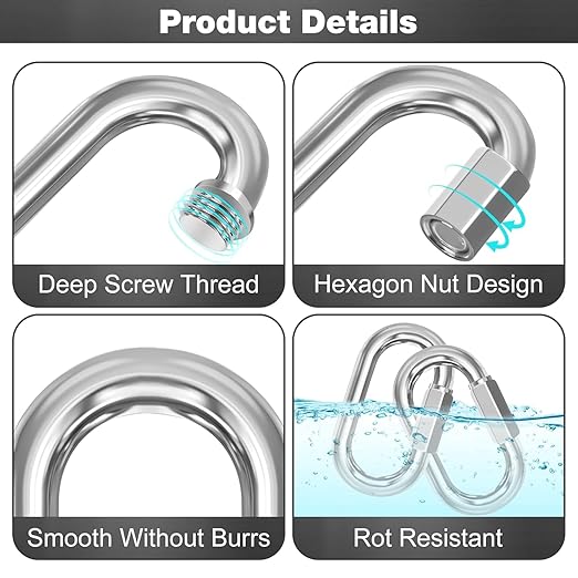 M12-12 Pack 4.17“ Quick Links Chain Connectors, 1/2" Galvanized Chain Locking Hooks, 2500LBS Heavy Duty Thread Quick Link Clips, Twist Oval Keychain D Shape for Swing, Backpack, Key Ring