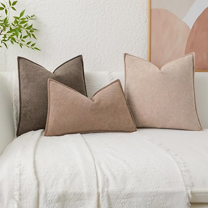 Kevin Textile Waterproof Decorative Pillow Covers Taupe 22x22 Inch Pack of 2 Soft Boucle Textured Euro Pillowcases Elegant Accent Pillows for Couch Sofa Chair Bed Home Decor Indoor Outdoor