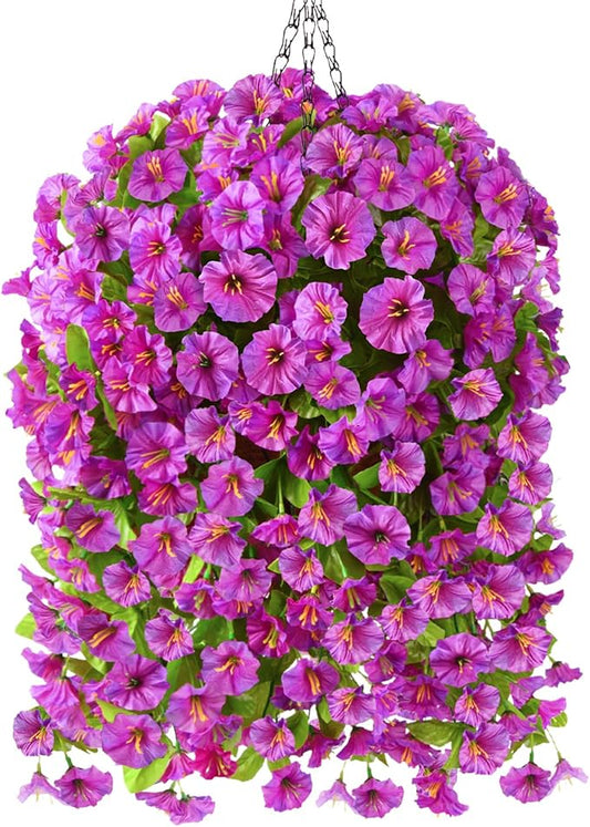 Artificial Faux Hanging Flowers Plants Baskets for Outdoor Spring Summer Decorations,Resistant Fake Morning Glory Silk Plants for Outside UV Resistant Patio Yard Home Porch Decor(Gradient)