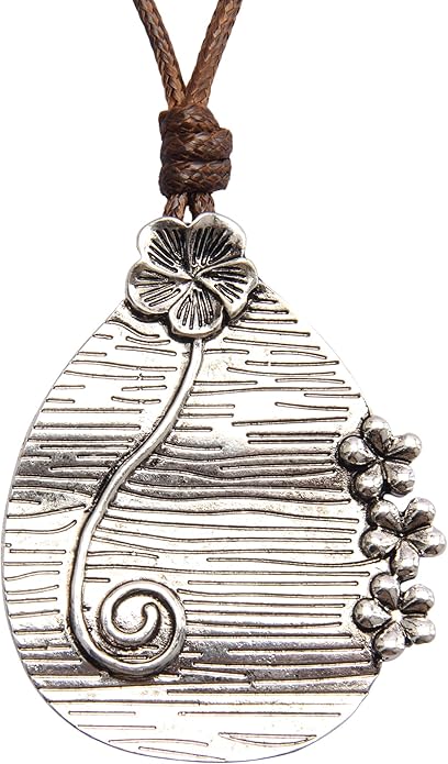 Leather Necklace for Women Boho Choker Necklace Long Cord Leather Pendant Bohemian Neckalce Vintage Alloy Pendant Leather Rope Necklace Wooden Necklaces for Women