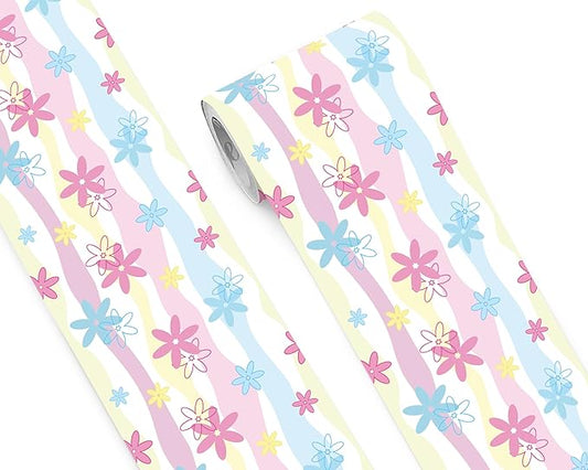 FLFK Wallpaper Border, Rainbow Flowers Peel and Stick Wall Border Self Adhesive Wall Paper Borders for Bedroom Living Room Girl's Room Kitchen Bathroom 8"x240"