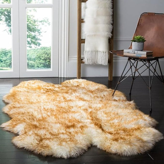 HUAHOO Premium Genuine Sheepskin Rug Real Australia Sheepskin Natural Luxury Fluffy Lambskin Fur Area Rug Seat Covers for Kids Bedroom Sofa Chair Cover Pets Dogs Mat Quarto Pelt/4' x 6' Brown Tipped