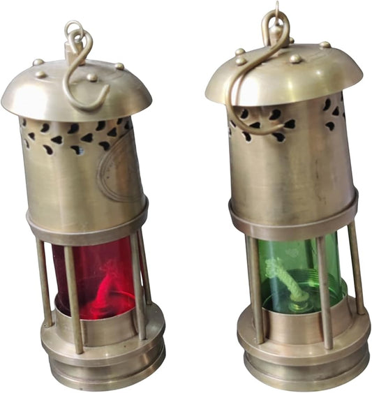 BRASSWOOD TALE & Atelier Brass Oil Lamp, Nautical Ship Lantern with Green Glass, 6 Inch, Polished Finish, Marine Décor