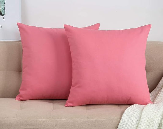 TangDepot Handmade Decorative Solid 100% Cotton Canvas Throw Pillow Covers/Cushion Covers, 45 Colors Available - (20" x20" , Pink, 2 Count (Pack of 1))