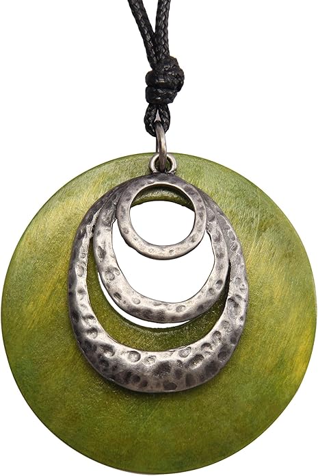Leather Necklace for Women Boho Choker Necklace Long Cord Leather Pendant Bohemian Neckalce Vintage Alloy Pendant Leather Rope Necklace Wooden Necklaces for Women