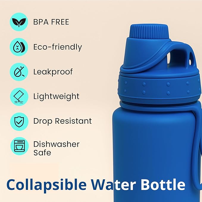 Collapsible Water Bottles Travel Water Bottle Silicone Water Bottle Foldable Lightweight Portable Leakproof & Reusable perfect for Gym Hiking Camping 500ml 17oz - BPA free -(green)