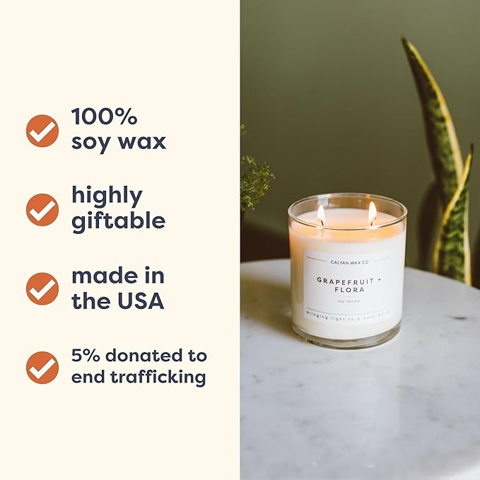Calyan Wax Co. Passionfruit & Ginger 2 Wick Scented Candle - 37 Hour Burn - Luxury Non Toxic Soy Wax Candles - Long Lasting Large Glass Jar Candle for Home - 8.8oz