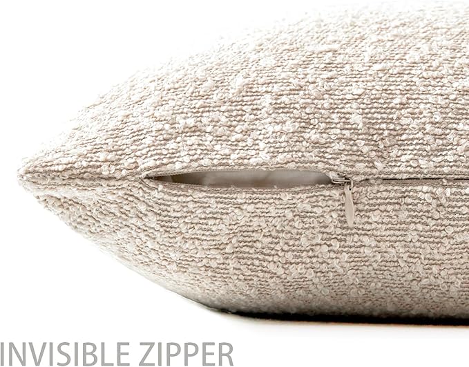 Boucle Decorative Throw Pillow Covers for Couch Set of 2, 18x18 inches, Beige