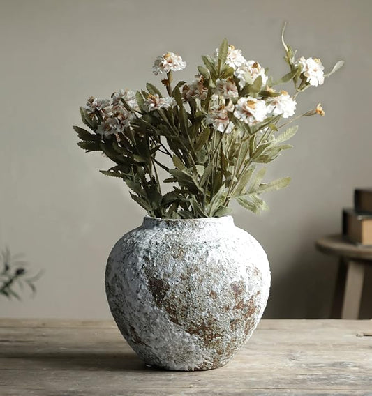 Rustic Ceramic Circular Flower Vase, Vintage Floor Tall Vases Farmhouse Decor for Living Room Entryway Table Centerpieces, Kitchen, Wedding Gift